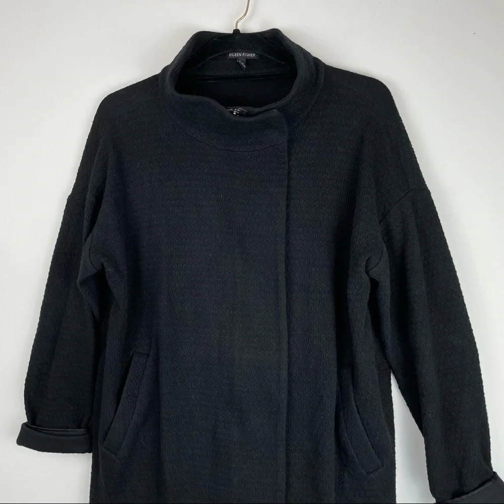 Eileen Fisher Black Texture Moto Zip Up Jacket